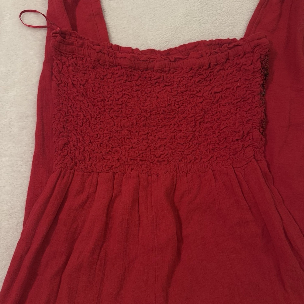 Free People Karan Strapless Smocked Floral Red Jumpsuit Size XS Boho Festival - Picture 2 of 15